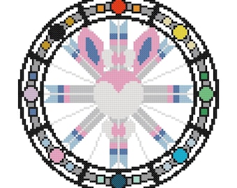 Sylveon Cross Stitch Stained Glass Pattern Digital Download PDF Pokemon Craft Project Geometric Patterns Embroidery Symmetrical Home Décor