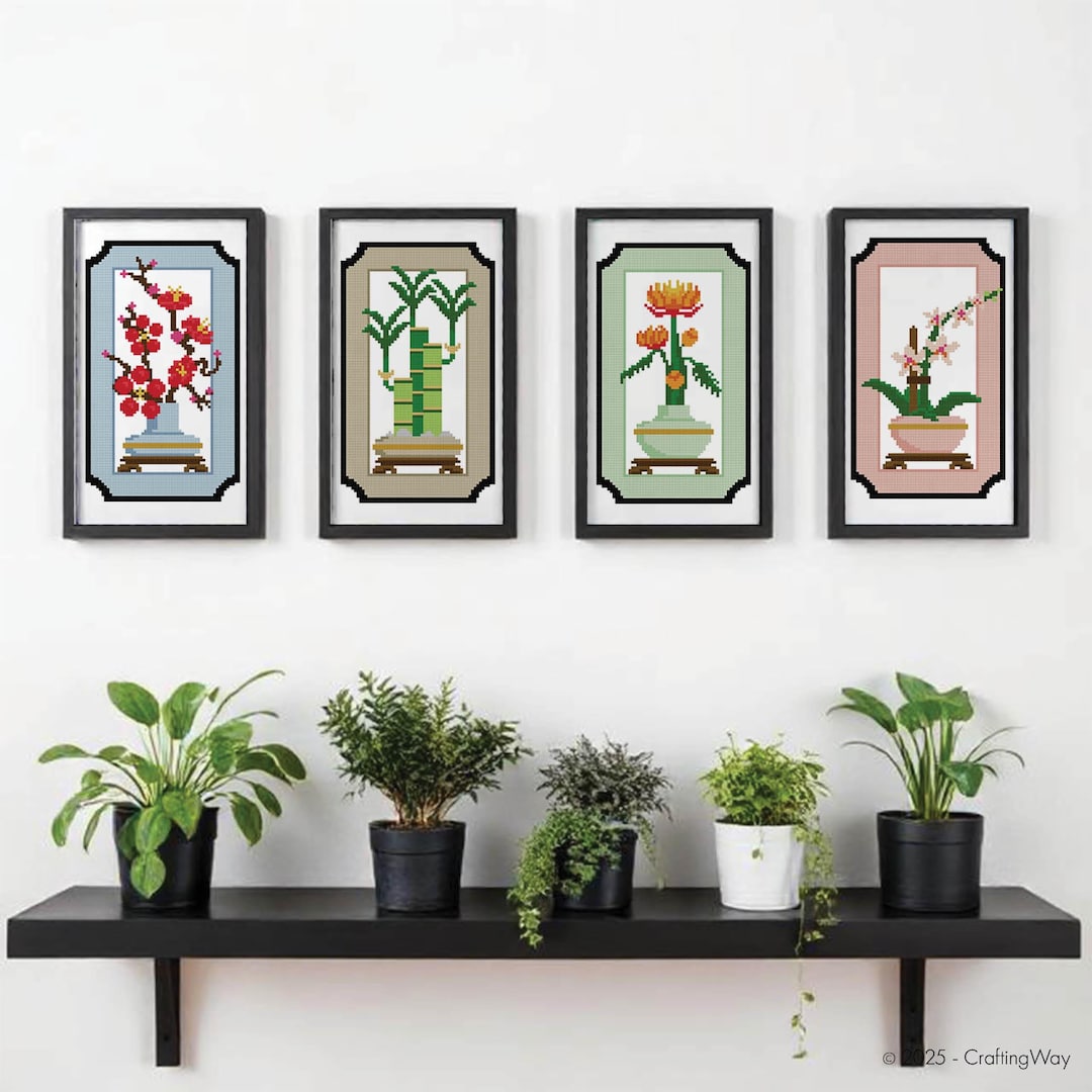 墨絵列伝 pons Cross Stitch Pattern: the Four Gentlemen, Lucky Bamboo