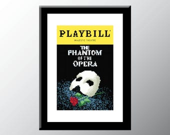 Phantom of the Opera Playbill Cover Cross Stitch Pattern Digital Download PDF Embroidery Home Décor DIY Broadway Musical Theater Wall Art