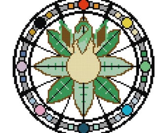 Leafeon Cross Stitch Stained Glass Pattern Digital Download PDF Pokemon Craft Project Geometric Patterns Embroidery Symmetrical Home Décor