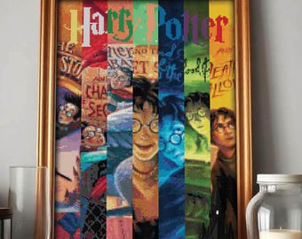 HP Book Cover Collage Cross Stitch Pattern Digital Download PDF Embroidery Home Décor DIY