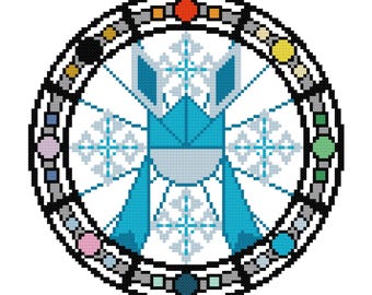 Glaceon Cross Stitch Stained Glass Pattern Digital Download PDF Pokemon Craft Project Geometric Patterns Embroidery Symmetrical Home Décor