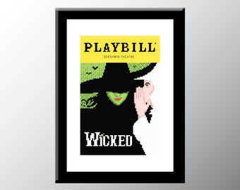 Wicked Playbill Cover Cross Stitch Pattern Digital Download PDF Embroidery Home Décor DIY Broadway Musical Theater Wall Art Elphaba Glinda