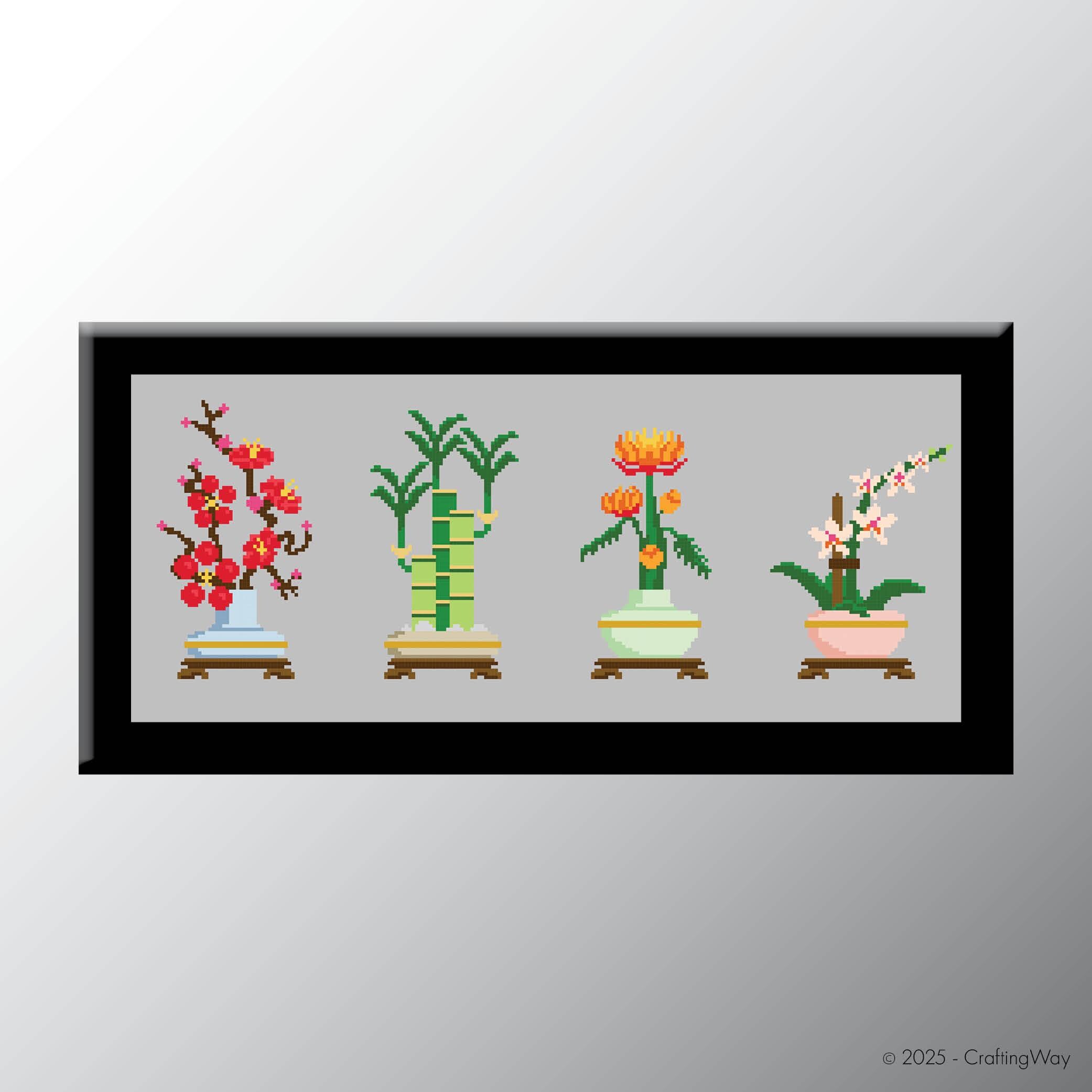 Cross Stitch Pattern: the Four Gentlemen, Lucky Bamboo