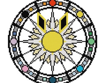 Jolteon Cross Stitch Stained Glass Pattern Digital Download PDF Pokemon Craft Project Geometric Patterns Embroidery Symmetrical Home Décor