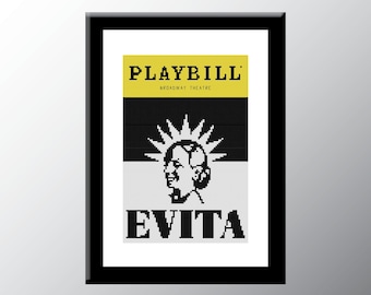 Evita Playbill Cover Cross Stitch Pattern Digital Download PDF Embroidery Home Décor DIY Broadway Musical Theater Wall Art