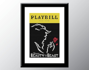 Beauty and the Beast Playbill Cover Cross Stitch Pattern Digital Download PDF Embroidery Home Décor DIY Broadway Musical Theater Wall Art