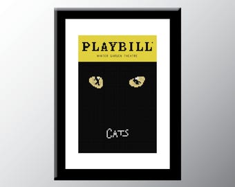 Cats Playbill Cover Cross Stitch Pattern Digital Download PDF Embroidery Home Décor DIY Broadway Musical Theater Wall Art