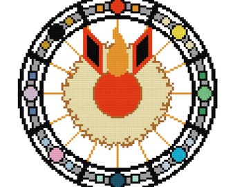 Flareon Cross Stitch Stained Glass Pattern Digital Download PDF Pokemon Craft Project Geometric Patterns Embroidery Symmetrical Home Décor
