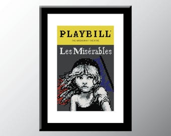Les Miserables Playbill Cover Cross Stitch Pattern Digital Download PDF Embroidery Home Décor DIY Broadway Musical Theater Wall Art