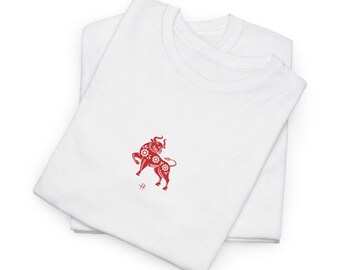 Koszulka unisex z grubej bawełny z nadrukiem "Wół" z chińskim znakiem zodiaku, personalizowana wszystkimi 12 chińskimi znakami zodiaku/astrologii