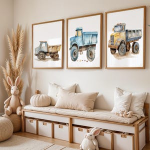 Aquarell Kipper Drucke | Vintage Konstruktion Kindergarten Kunst (3er-Set) (Digitaler Download)