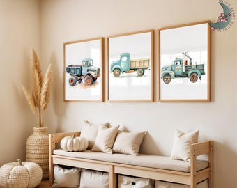 Vintage Truck Nursery Art Prints | Retro Vehicle Set (Digital Download)
