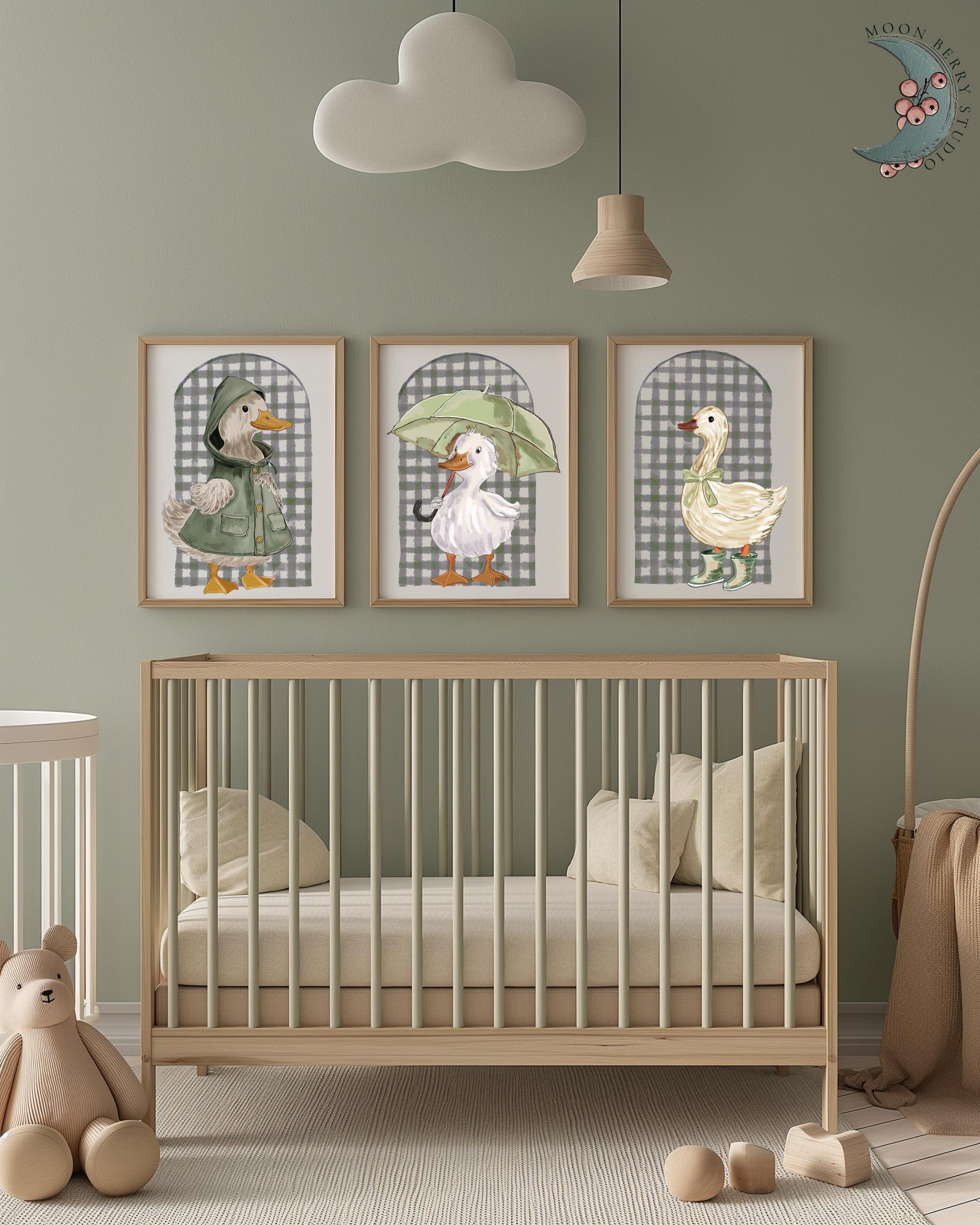 Rainy Day Duck Trio Nursery Wall Art Set , Neutral Duck Prints, Cozy ...