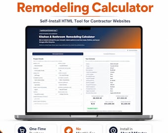 Calculatrice de devis de site Web de rénovation de cuisine et de salle de bain, outil HTML à installation automatique pour les sites Web d'entrepreneurs
