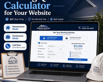 Roofing Website Quote Calculator, Self Install Estimate Tool For Roofers, No Monthly Fee