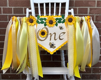 Banner de girasol para silla alta de primer cumpleaños: guirnalda de cinta para el primer cumpleaños de niña, adorno para tarta de primer cumpleaños de niña, banner mensual para bebé