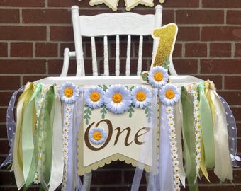 Guirnalda para silla alta de Daisy (1er cumpleaños): Guirnalda de cintas, adorno para pastel