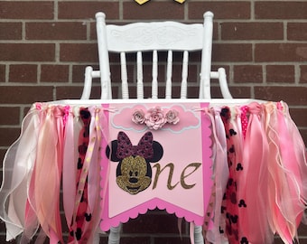 Minnie Mouse 1st Birthday High Chair Banner: Baby Girl 1st Birthday decor