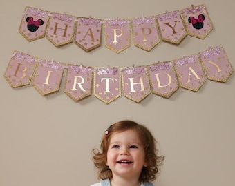 Minnie Mouse Birthday banner -Inspired Happy Birthday Banner with Custom Name – Handmade Paper Party Decoration for Girls