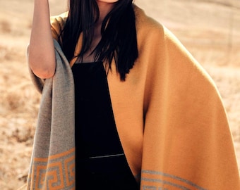 Reversible Soft Two-Tone Alpaca Scarf Shawl: Bohemian Wrap - Alpaca Fiber - Natural Dyed - Sustainable Fashion