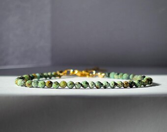 Minimalist African Turquoise Faceted Bracelet: Gold Silver Plated, Growth Transformation Crystals
