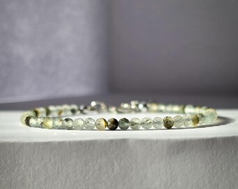 Dainty Faceted Prehnite Bracelet: Gold Silver Plated, Stone of Unconditional Love