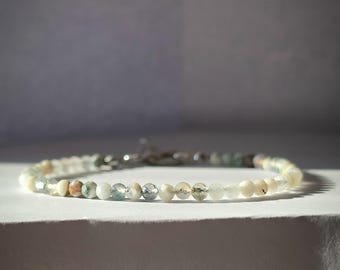Faceted Tree Agate Bracelet: Gold Silver Plated, Inner Peace, Abundance, Nature Healing Crystals