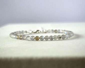 Dainty Faceted Labradorite Bracelet: Gold or Silver Plated Crystal Jewelry, Protection Intuiton Bracelet