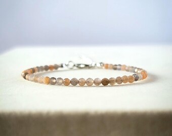 Small Faceted Mix Moonstone Bracelet: Gold Silver Plated, Feminine Energy, New Beginnings Crystal