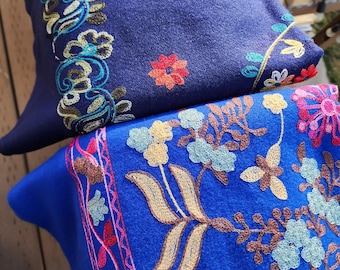 Embroidered Baby Alpaca Scarf: Handmade Flower Embroidery - Wedding - Gift Scarf - Soft and Delicate Shawl