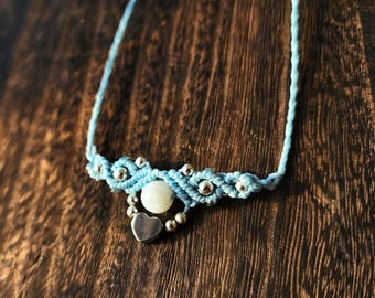 Customizable Minimalistic Macrame Crystal Choker: Moonstone, Heart Charm - Friendship Love Gift