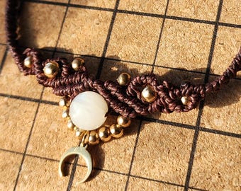 Customizable Minimalistic Macrame Crystal Choker: Moonstone, Moon Charm - Friendship Love Gift