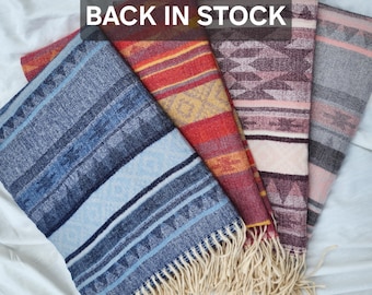 Reversible Alpaca Blend Scarf: Extra Soft Tribal Bohemian Wrap Shawl - Western Native American Design