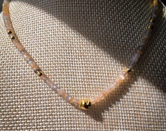 Dainty Gold Plated Beaded Moonstone Necklace: June Birthstone - Divine Feminine - Fertility Stone - Lunar Energy