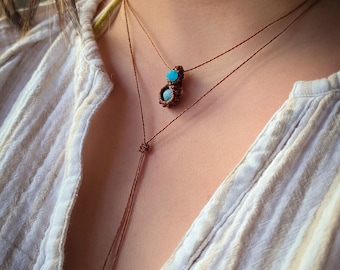 Minimalist Multi-Way Macrame Necklace: Turquoise Pendant Choker, Boho Style Jewelry