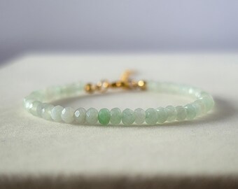 Minimalist Faceted Rondelle Jade Bracelet: Gold Silver Plated, Emotional Well-Being Crystals