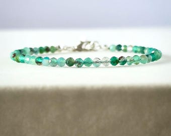 Dainty Faceted Emerald Bracelet: Gold Silver Plated, May Birthstone, Crystal Healing Jewelry