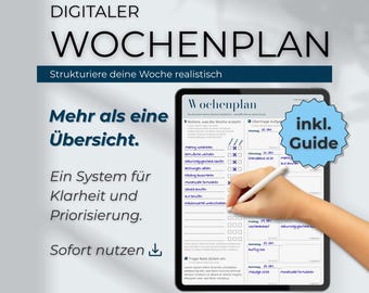 Digital weekly planner | Printable weekly planner template | Minimalist digital planner | Task planner (German)