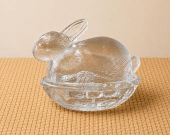 Vintage-Schale aus gepresstem Glas mit Hasenmotiv, Bonboniere, Butterdose, Schmuckschale, Osterdekoration, 12,7 cm (5 Zoll)