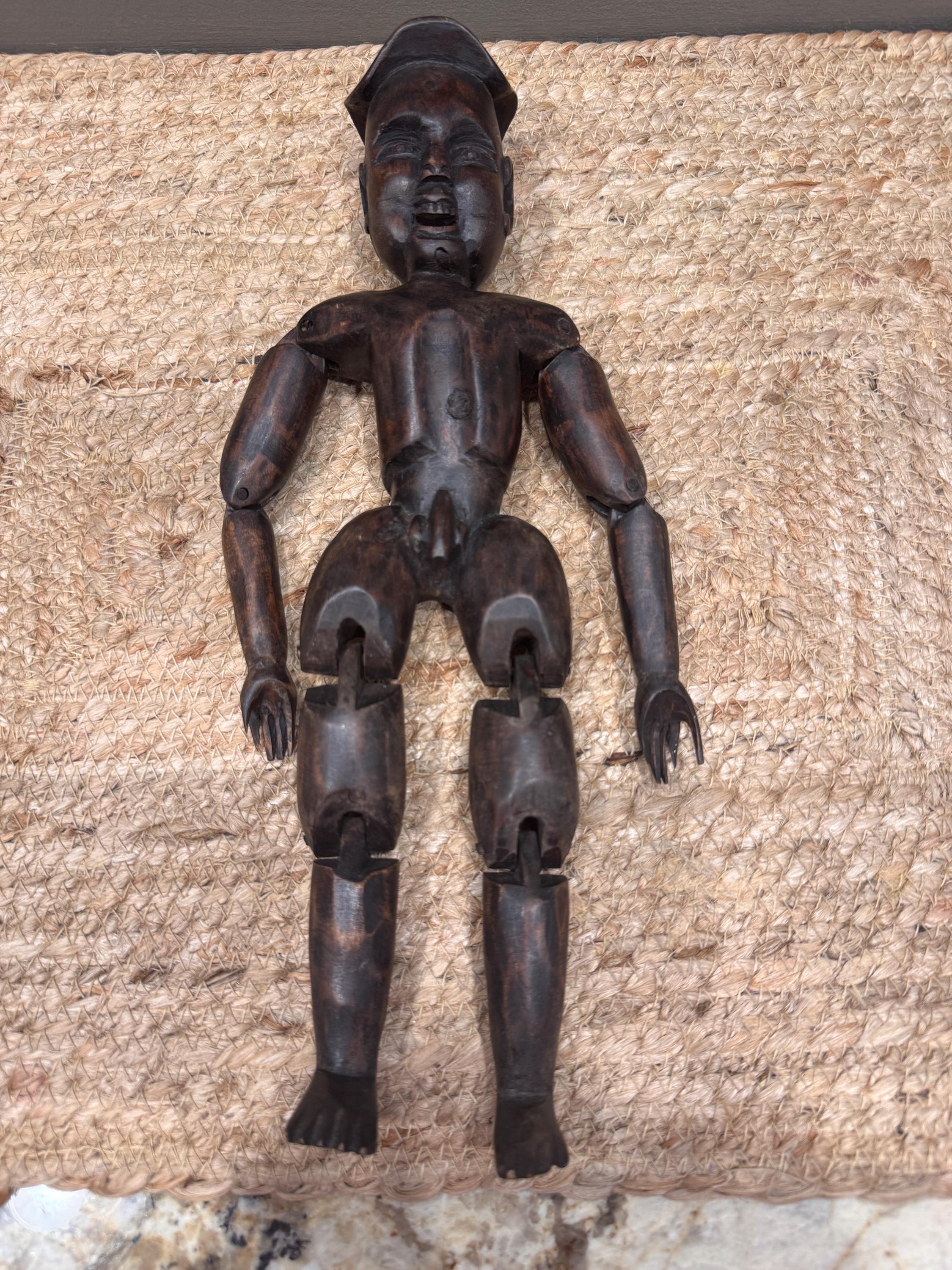 Antique Chinese Hand-carved Male Fertility Doll. Articulated Peg
