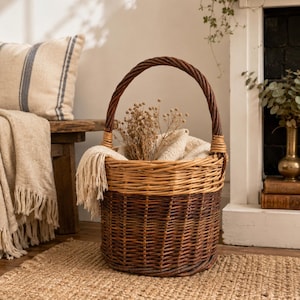 Vintage Wood Basket With Handle - Etsy