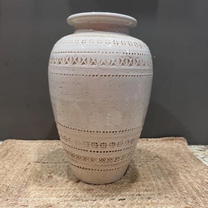 ビトッシ社製ホワイトセラミック花瓶（アルド・ロンディ作、ピア1イタリア製）｜ミッドセンチュリーモダンイタリアンアート陶器｜大型テクスチャード加工MCM花瓶