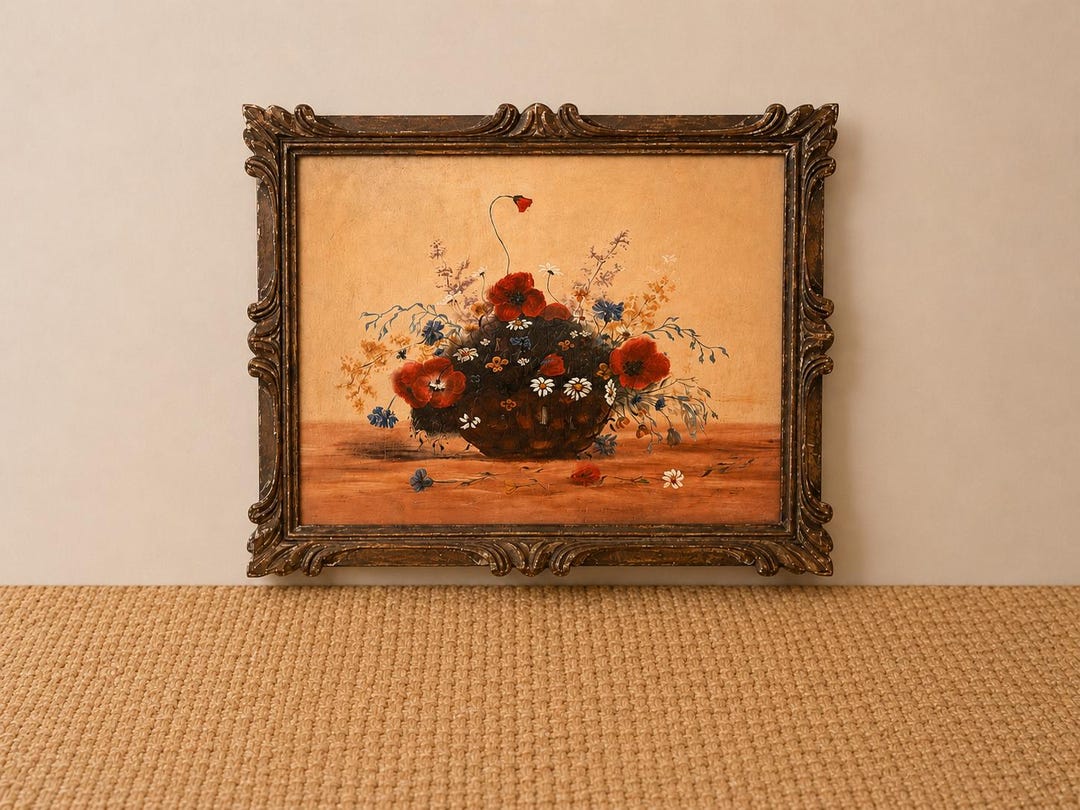 1900s フランス 油絵 ポピー 静物画 1900s フランス 油絵 ポピー 静物