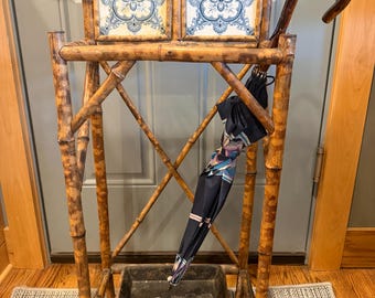 Antique English Tortoiseshell Bamboo Umbrella Stand, Circa 1890, Tile Back Umbrella Cane Stand, Victorian Hall Stand, Rare Bamboo Decor