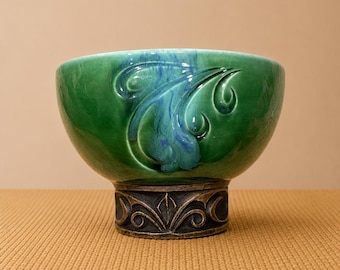 Kay Kinney Signed Faience Pottery Vase | California Studio Art Ceramics | Vintage Hand-Painted Abstract Floral Bowl | Collectible American P
