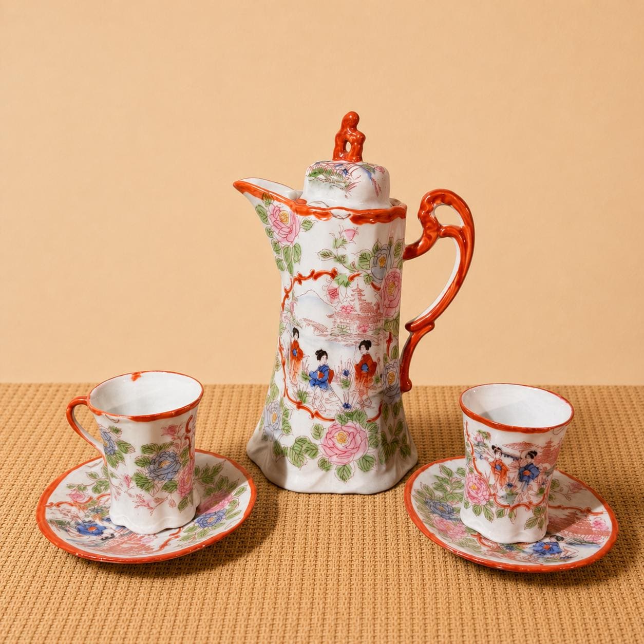 Vintage Japanese Geisha Girl Chocolate or Coffee Set | Made in