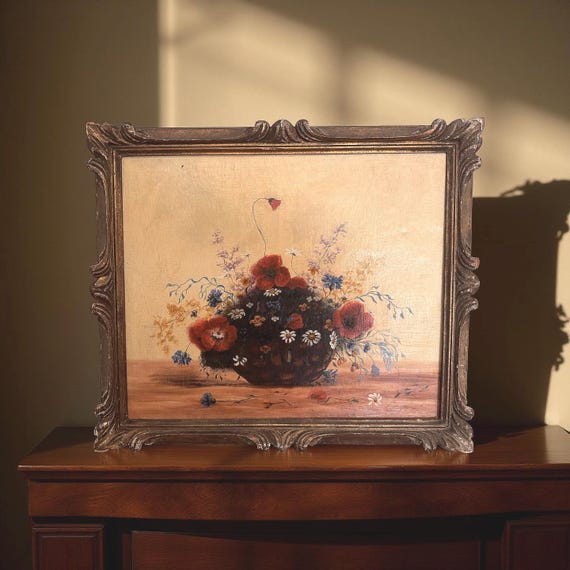 1900s フランス 油絵 ポピー 静物画 1900s フランス 油絵 ポピー 静物