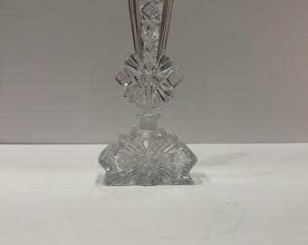 Vintage Boho Parfümflasche aus geschliffenem Kristallglas im tschechischen Art-déco-Stil | Facettierter Verschluss mit Diamant- und Sternschliff | Kosmetikglas aus den 1920er- und 30er-Jahren