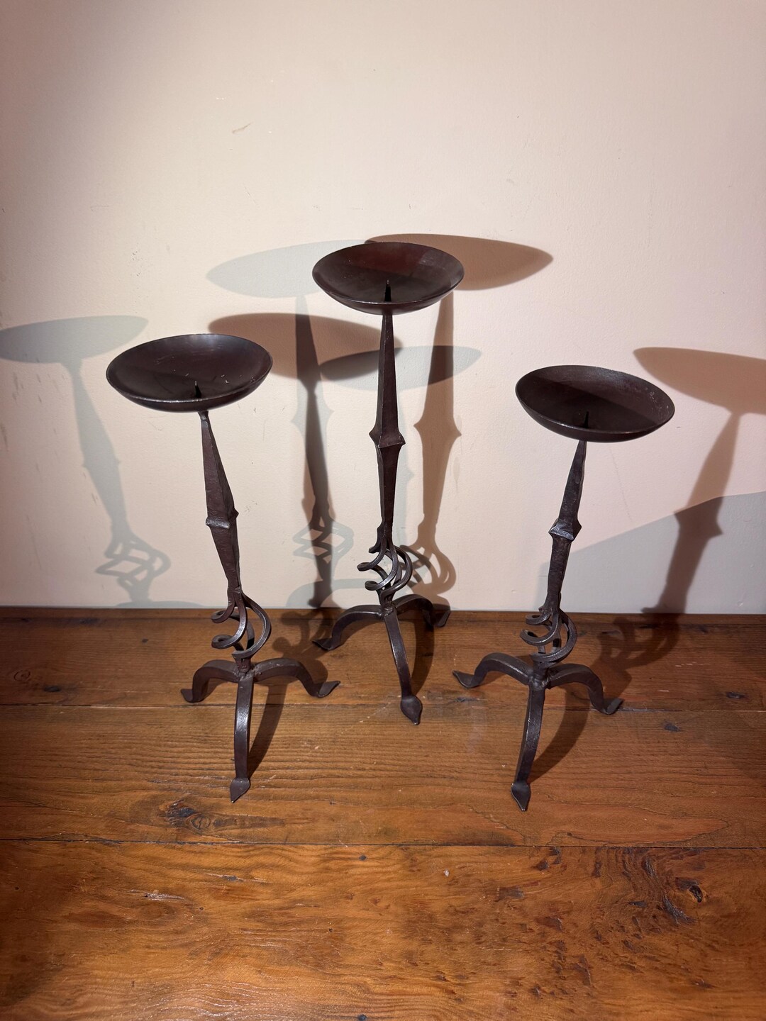 Vintage Hand-forged Twisted Spike Pillar Candle Holders – Set of 3 ...